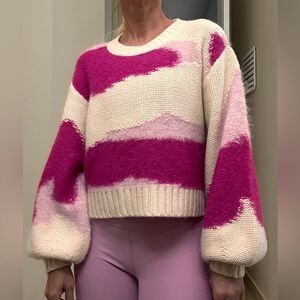 AJE Cream & Fuchsia Colorblock Sweater